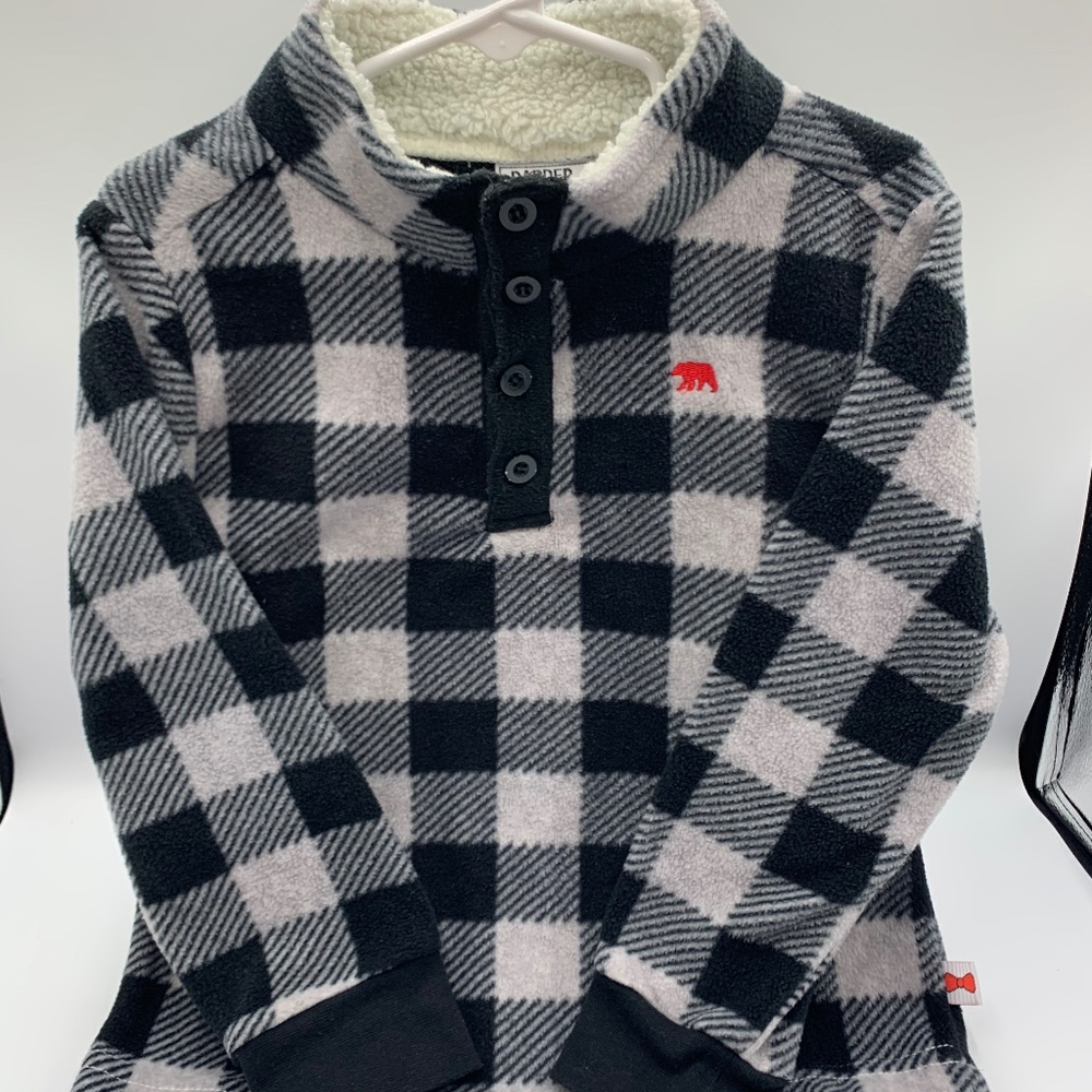 Dapper Dude red bear, black & white fleece pullover